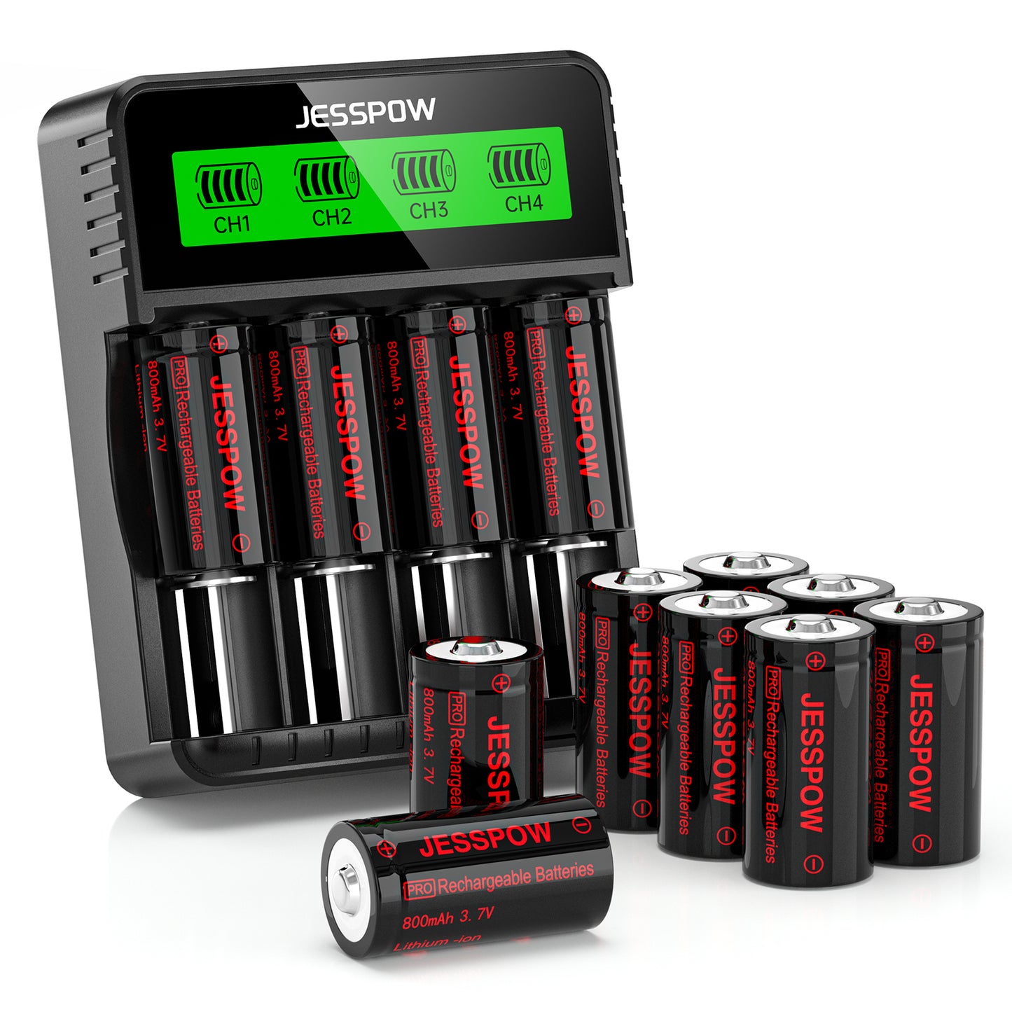 CR123A 12 Pack 3.7V Rechargeable Battery with Charger