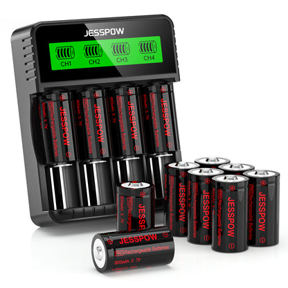 CR123A 12 Pack 3.7V Rechargeable Battery with Charger