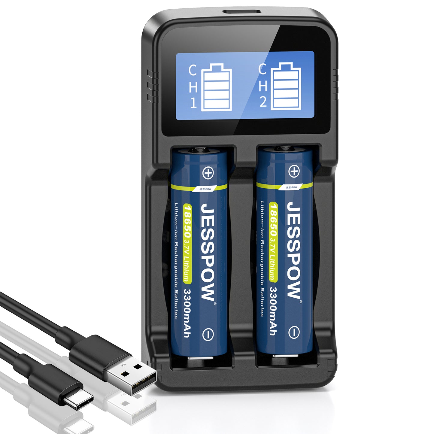 18650 2 Pack Button Top Rechargeable Battery with Charger