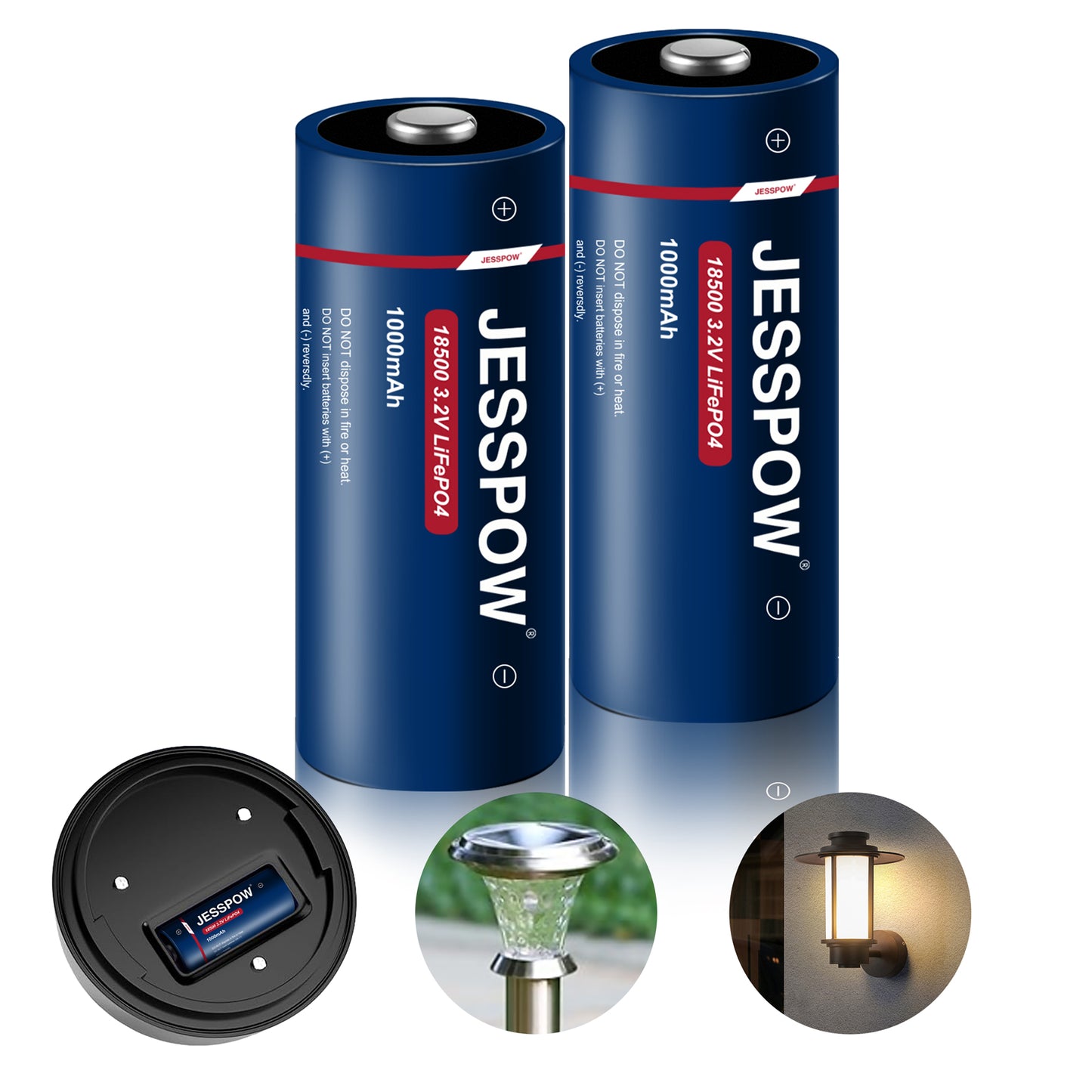 18500 Rechargeable Solar Battery 3.2V - 2 Pack