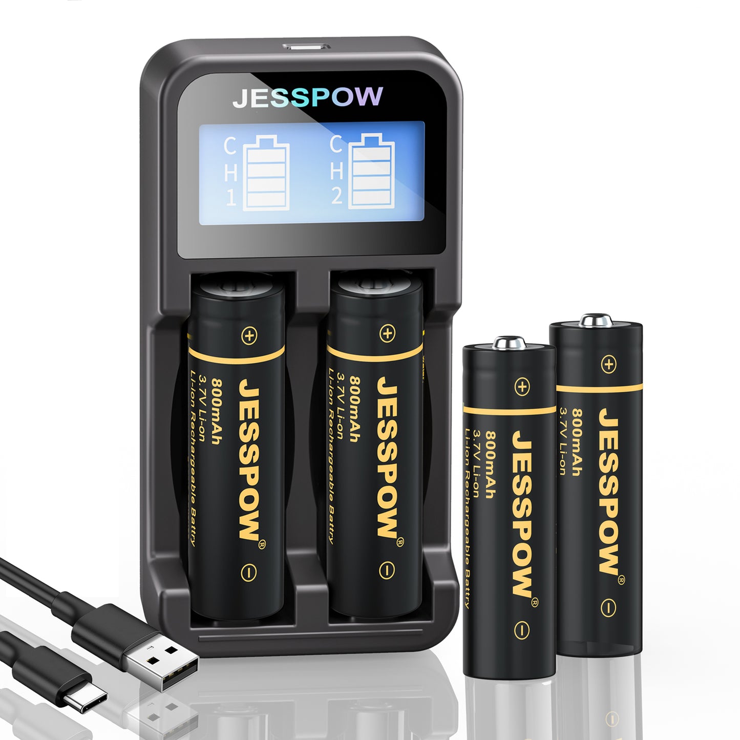 14500 Rechargeable Battery Lithium with Charger-4 Pack
