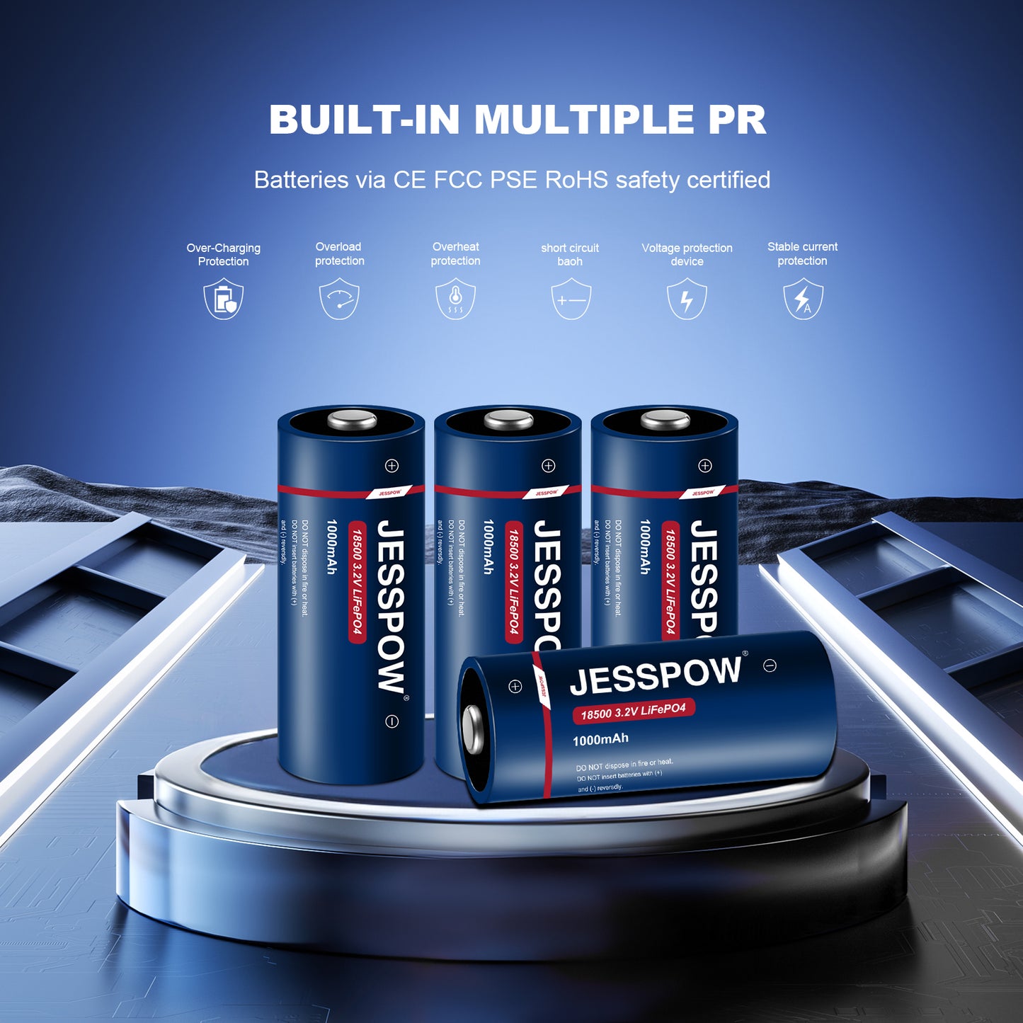 18500 Rechargeable Solar Battery 3.2V - 2 Pack