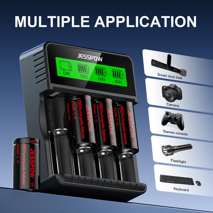 CR123A 4 Pack 3.7V Rechargeable Battery with Charger
