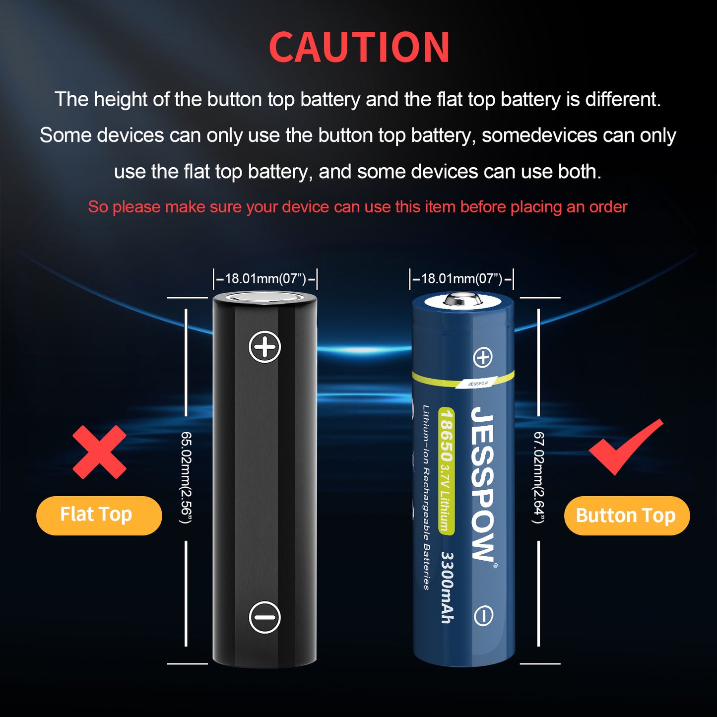 18650 Button Top Rechargeable Battery - 2 Pack