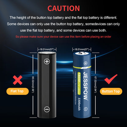 18650 Button Top Rechargeable Battery - 2 Pack