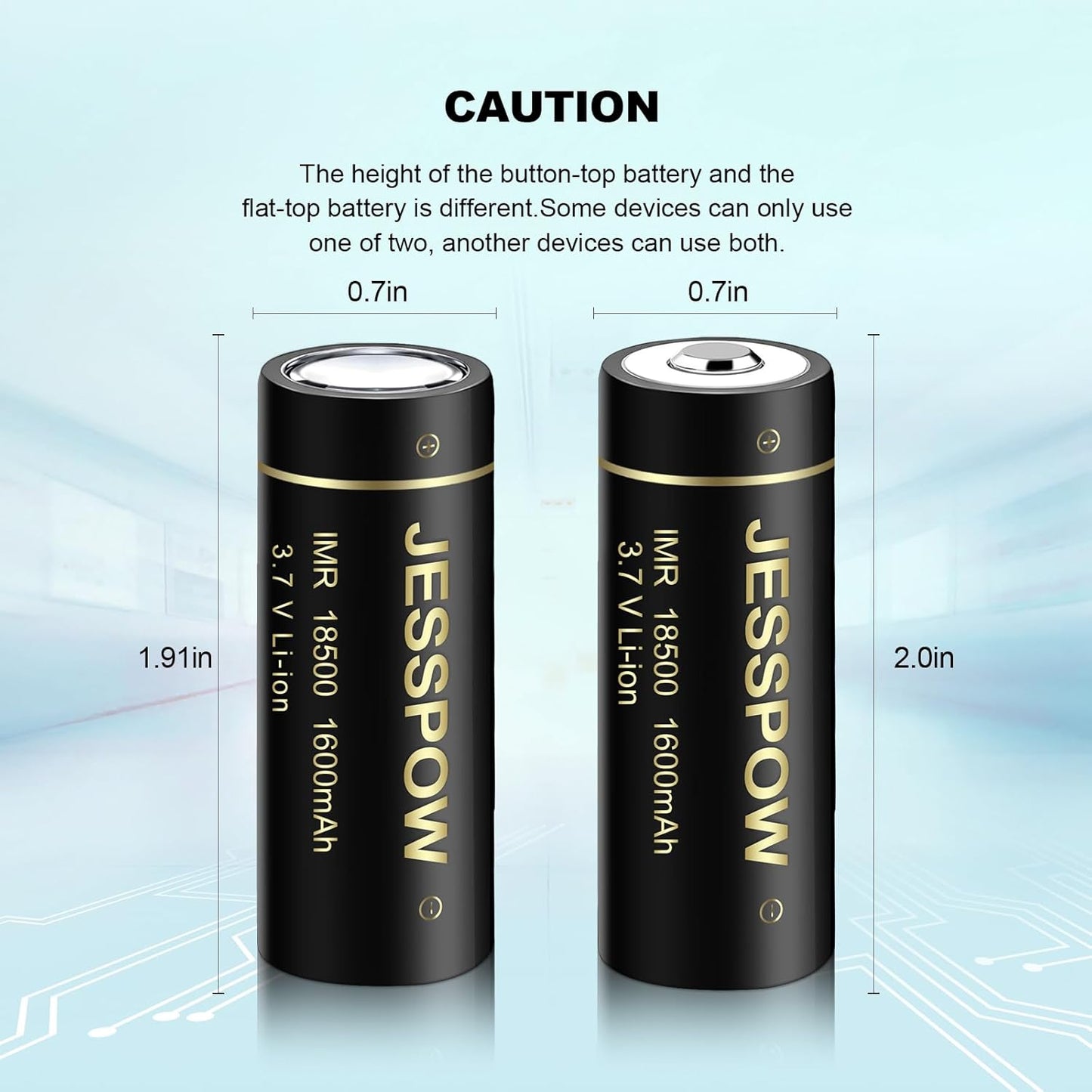 18500 Flat Top Rechargeable Battery 3.7V - 4 Pack