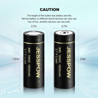 18500 Flat Top Rechargeable Battery 3.7V - 4 Pack