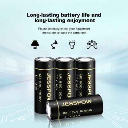 18500 Flat Top Rechargeable Battery 3.7V - 4 Pack