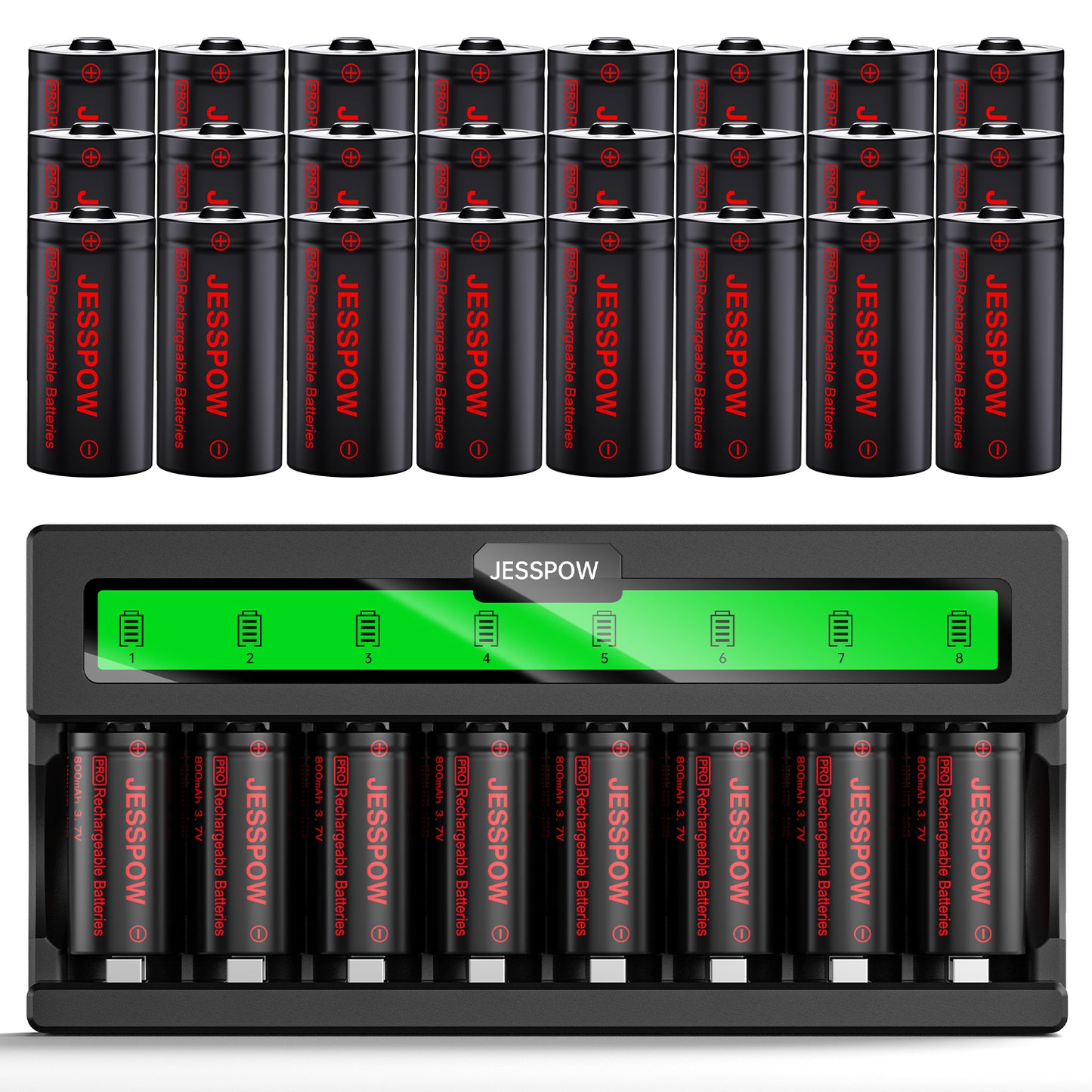 CR123A 32 Pack 3.7V Rechargeable Battery with Charger